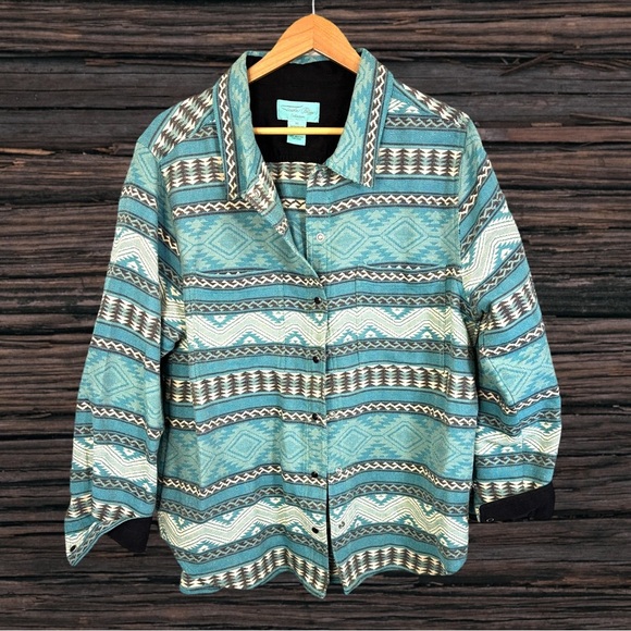 Tasha Polizzi Blue and Black Utility Jacket with Geometric Pattern - Picture 1 of 3